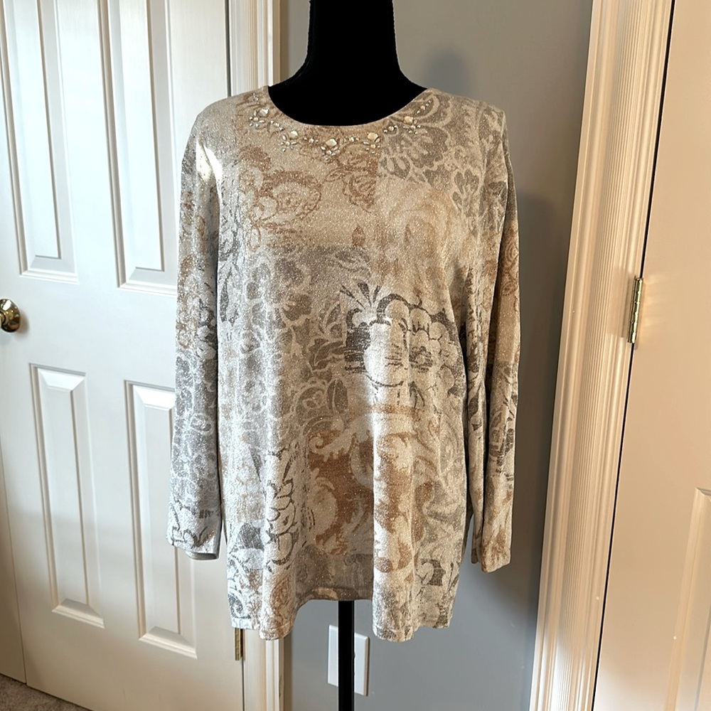 Alfred Dunner sparkle shimmer three-quarter sleeves sweater lightweight EUC